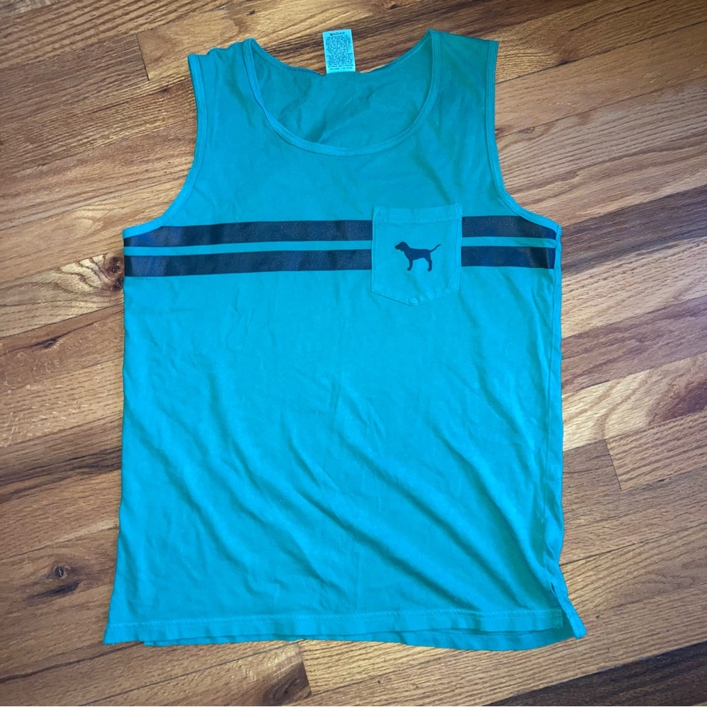 Victoria’s Secret Pink Green Dog Logo Pocket Tank Top